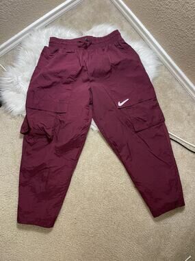 Nike Windbreaker Pants Women M Fuchsia Pink Cargo Swoosh Baggy Track Y2K Lounge